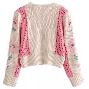 Captivate Knit Cardigan in Cream with Pink Floral Wool Blend